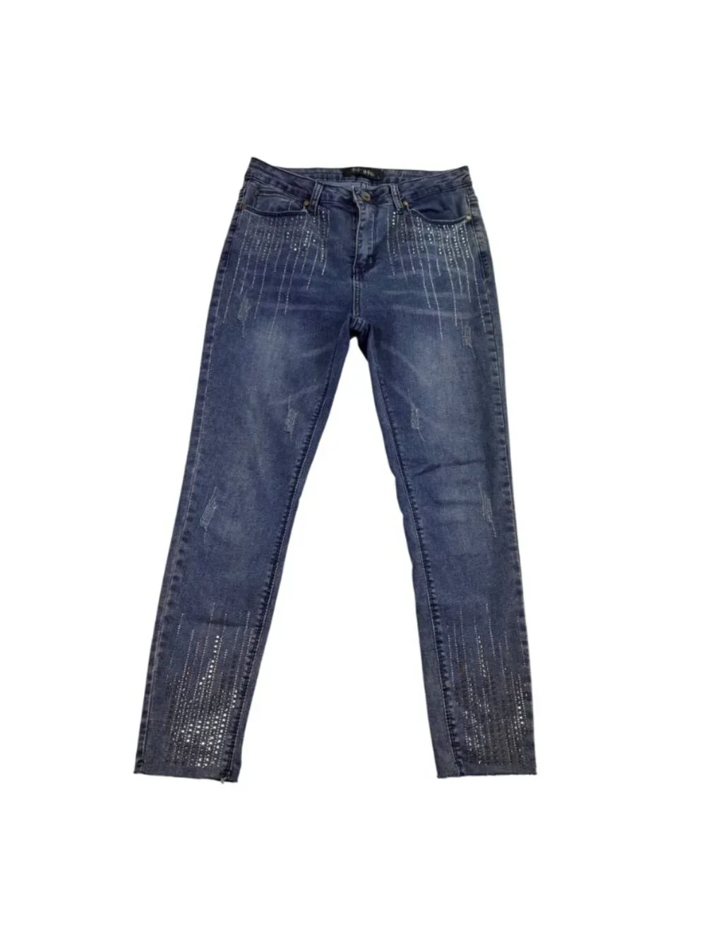 Be You Womens Blue Denim Embellished Distressed Skinny Jeans Size L